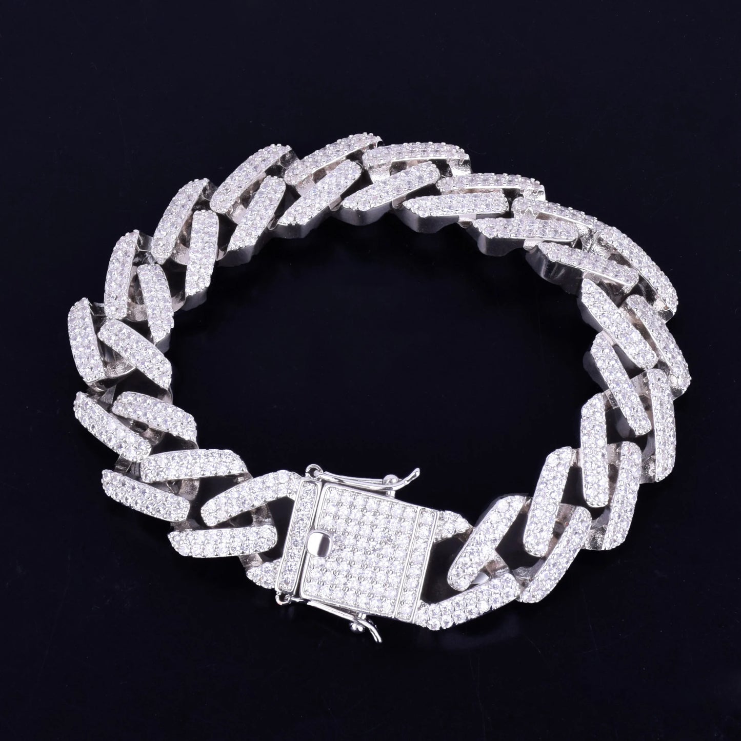 14mm Miami Cuban Link Prong Bracelet Gold Color Iced Out Cubic Zirconia Rock Hip hop Style Men's Jewelry