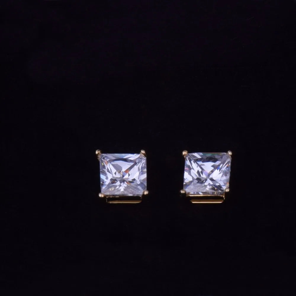 7mm AAA Zircon Stud Earrings Hip Hop Jewelry Copper Material Iced Bling CZ Square Earrings for Women Push-back