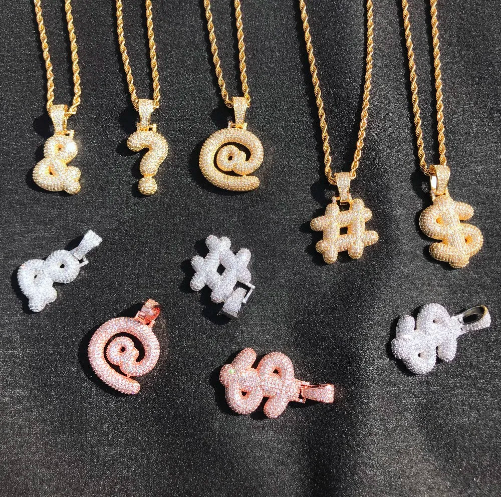 Bubble Question Mark Dollar Symbol Pendants & Necklaces Charm Cubic Zircon Men Women Hip Hop Jewelry