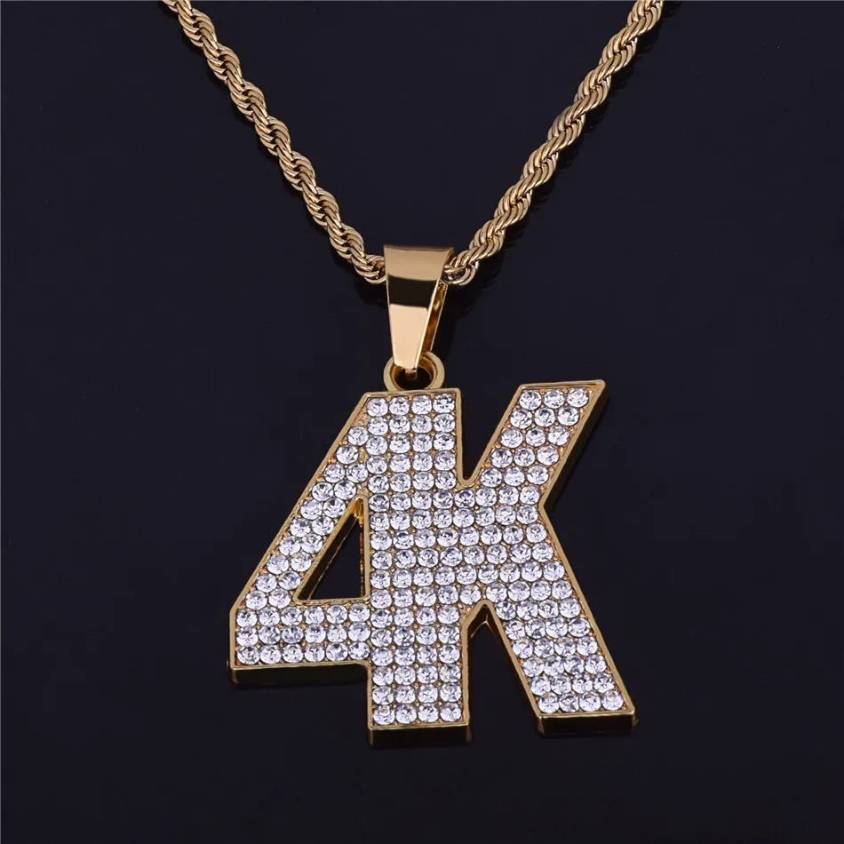 Hip Hop 4K Letters Pendant Necklace Gold Color Charm Bling Iced Full Rhinestone Crystal Men's Rock Jewelry Gift Rope Chain