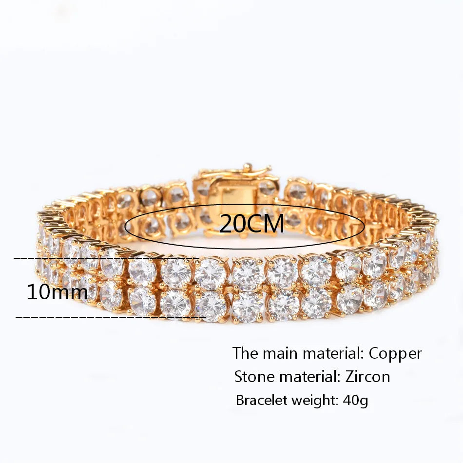 Bubble Letter Mens Zircon Tennis Bracelet Chain Charm Hip Hop Style Fashion Jewelry Iced Finish 2 Row Gold Color Tone AAA CZ  8"