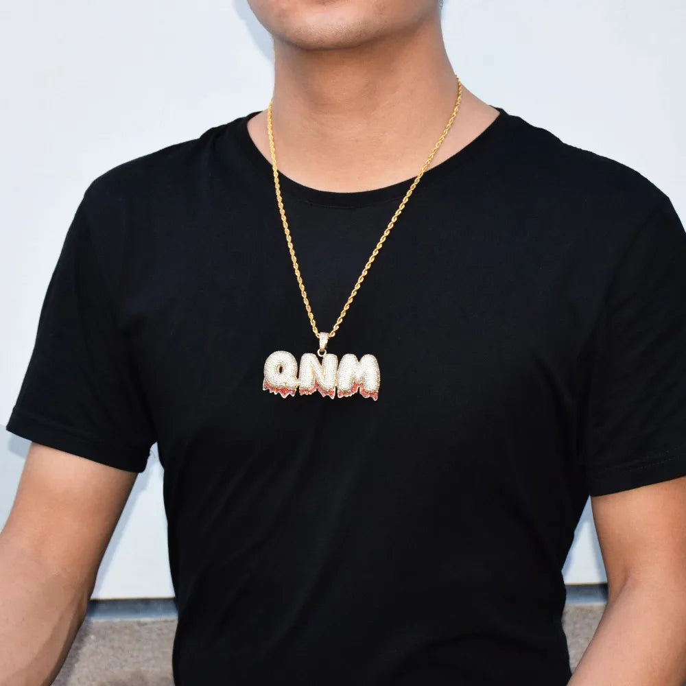Bubble Letter Custom Name Necklace for Men Red Drippy Personalized Pendant Zircon Hip Hop Jewelry Iced Out Charms Free Shipping