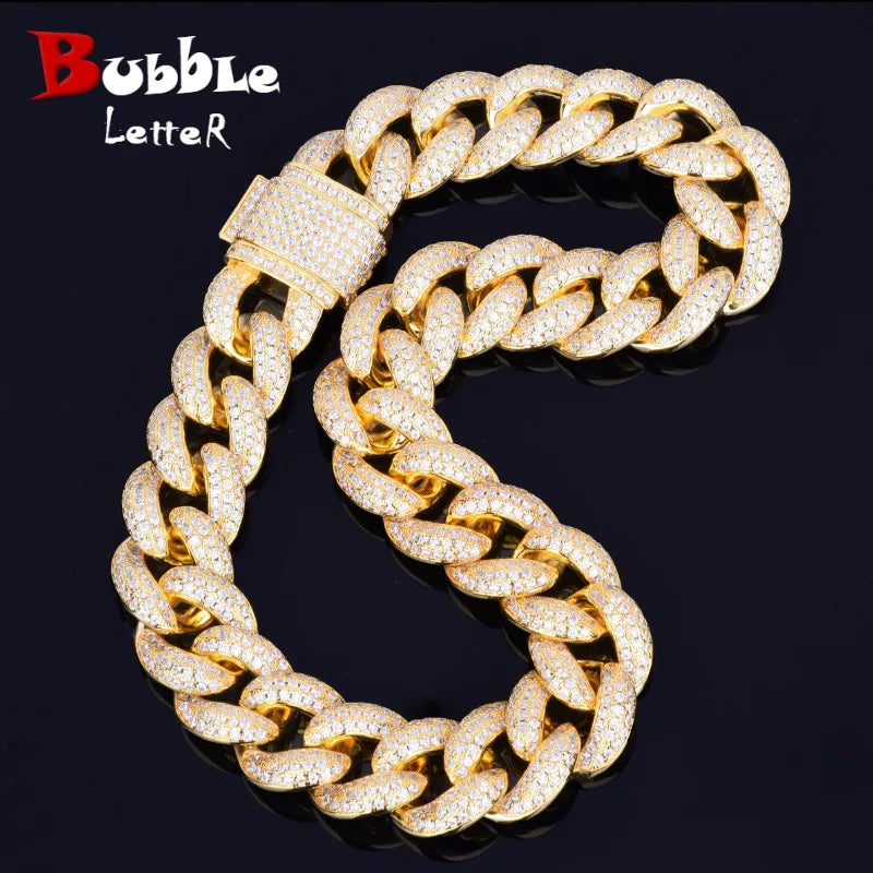 Bubble Letter Heavy Miami Cuban Link Chain for Men Necklace Choker Iced Out AAAA Zircon Hip Hop Rock Jewelry Real Gold Plated