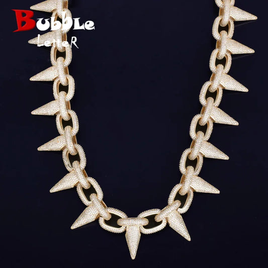 Iced Heavy Punk Rivet Choker Bling Cubic Zircon Men's Hip hop Necklace Jewelry Gold Color Chain 18" 20"