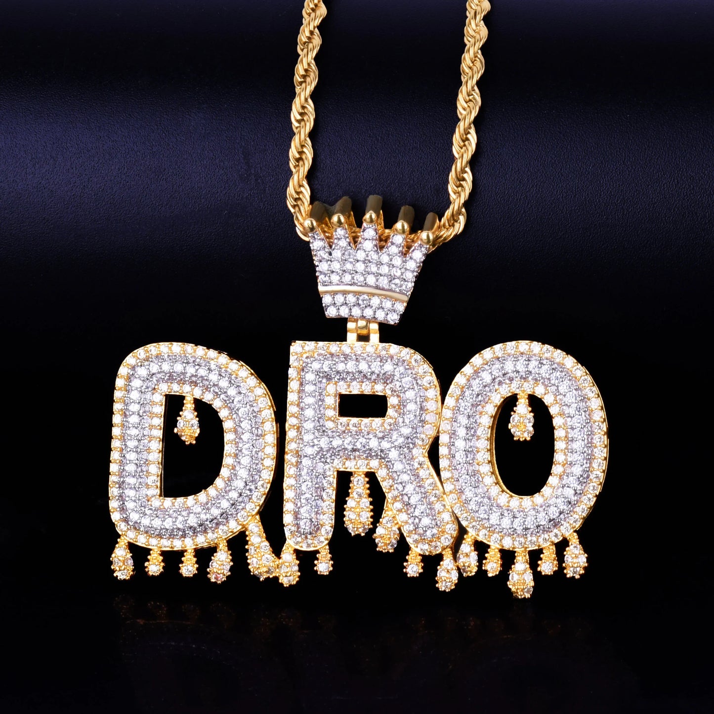 Bubble Letter Custom Name Necklaces for Men Personalized Pendant Cubic Zircon Iced Out Charms Hip Hop Jewelry Crown Drippy