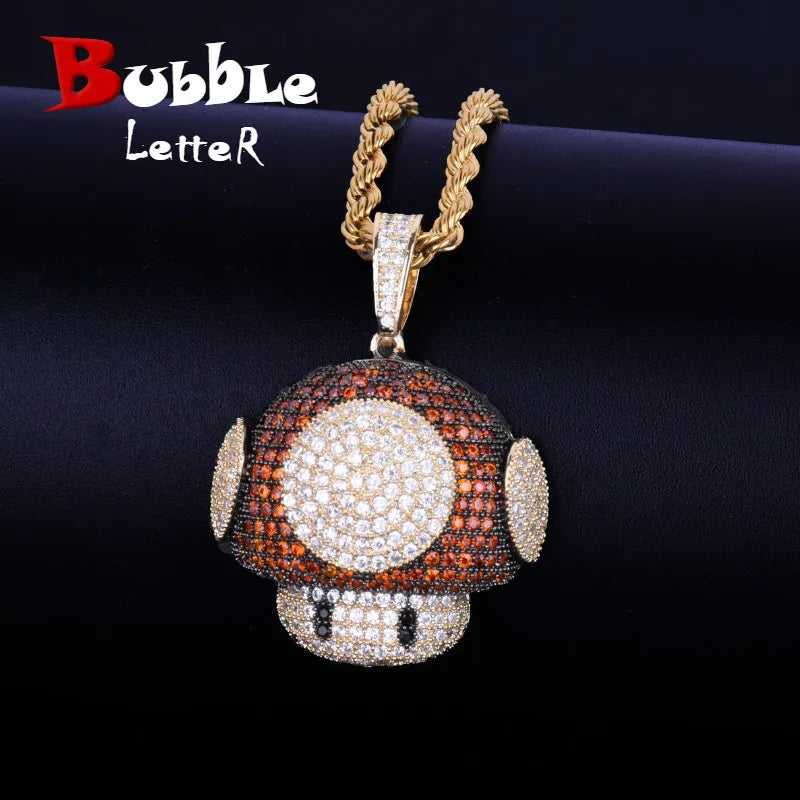 Bubble Letter Mush Head Pendant Necklace Cubic Zircon Men Women Hip Hop Jewelry