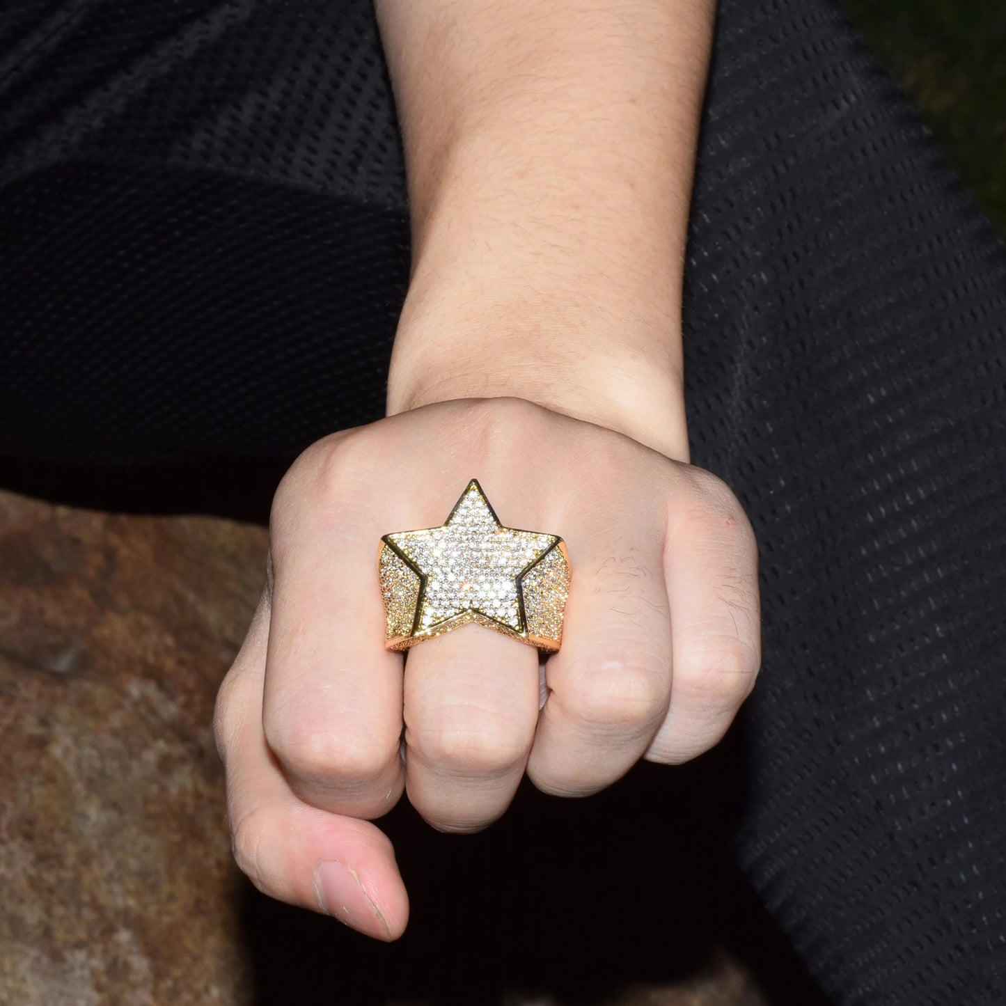 Bubble Letter Men Star Rings Charm Gold Color Full Zircon Fashion Hip Hop Rock Jewelry Bague Homme