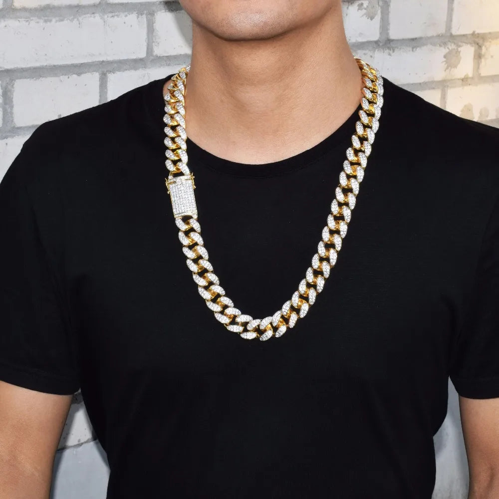 Bubble Letter Miami Cuban Link Chain for Men's Necklace Choker Bling Hip Hop Jewelry Real Gold Plated Charms Free Shipping