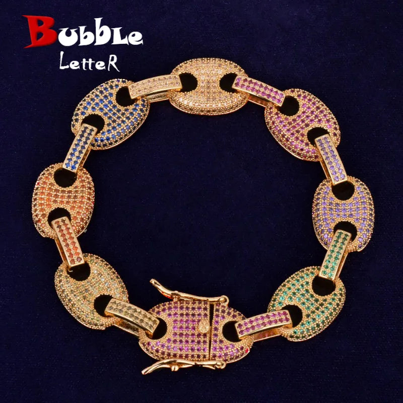 Bubble Letter Cuban Link Bracelet for Men Bling Hip Hop Jewelry Copper Material Iced Cubic Zircon Christmas Gift 2021 Trend