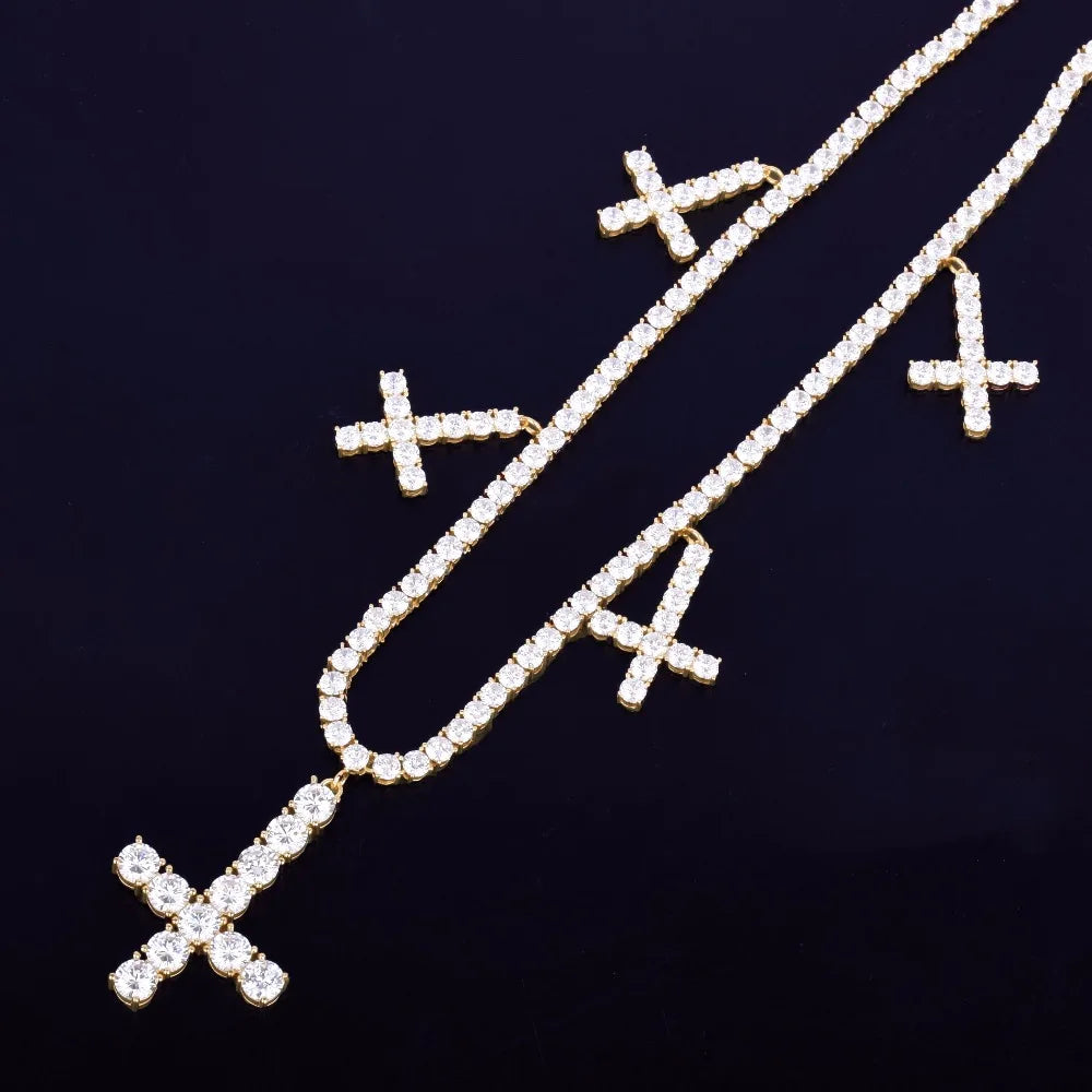 Zircon Cross Pendant Necklace Chain Gold Color Men's Hip Hop Jewelry