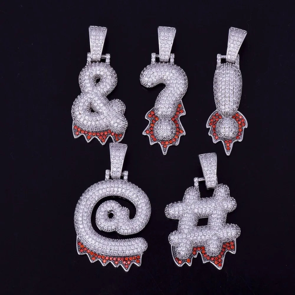 Single Bubble Red Color Drip Question Mark Dollar Pendants & Necklaces Charms Cubic Zircon Men Women Hip Hop Jewelry