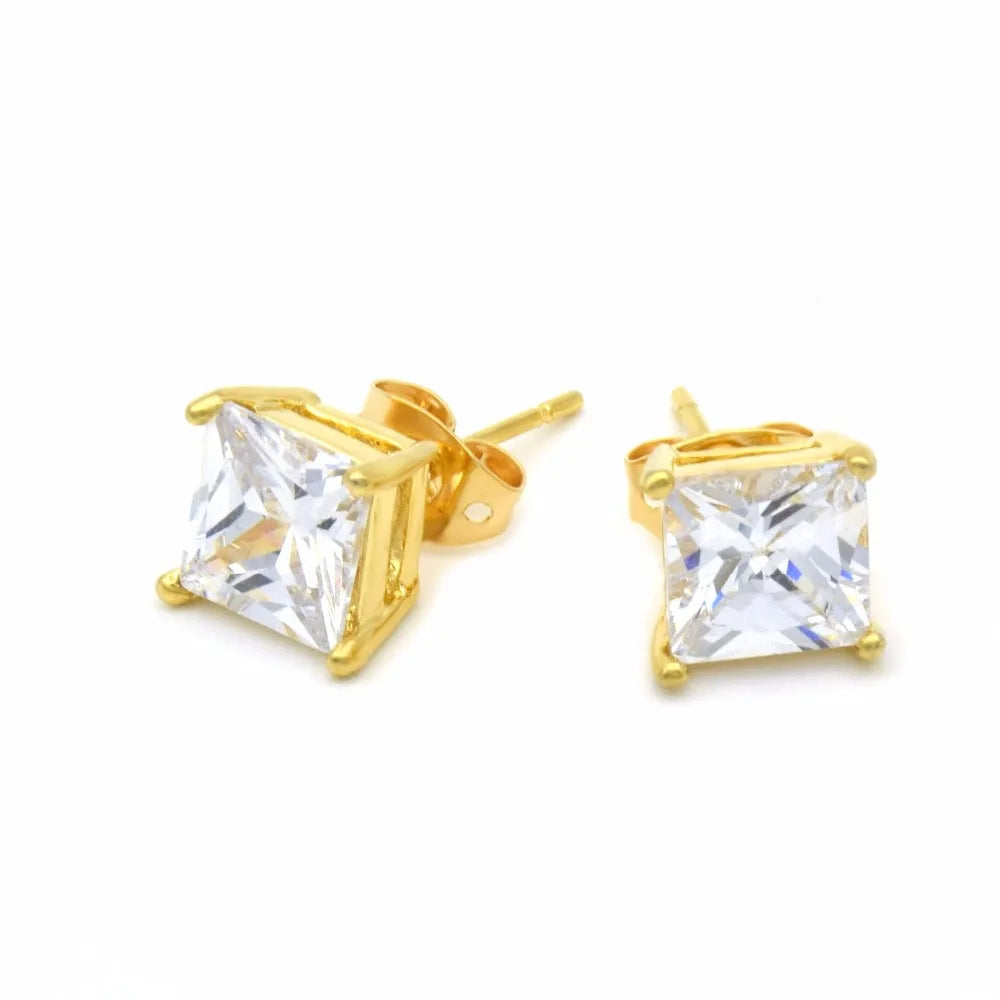 7mm AAA Zircon Stud Earrings Hip Hop Jewelry Copper Material Iced Bling CZ Square Earrings for Women Push-back