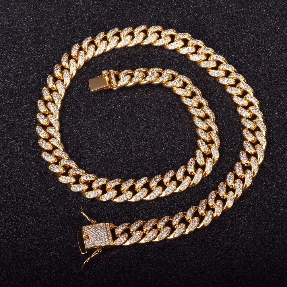 Bubble Letter Iced Miami Cuban Link Chain Men Necklace Hip Hop Jewelry Gold Color Free Shipping Items