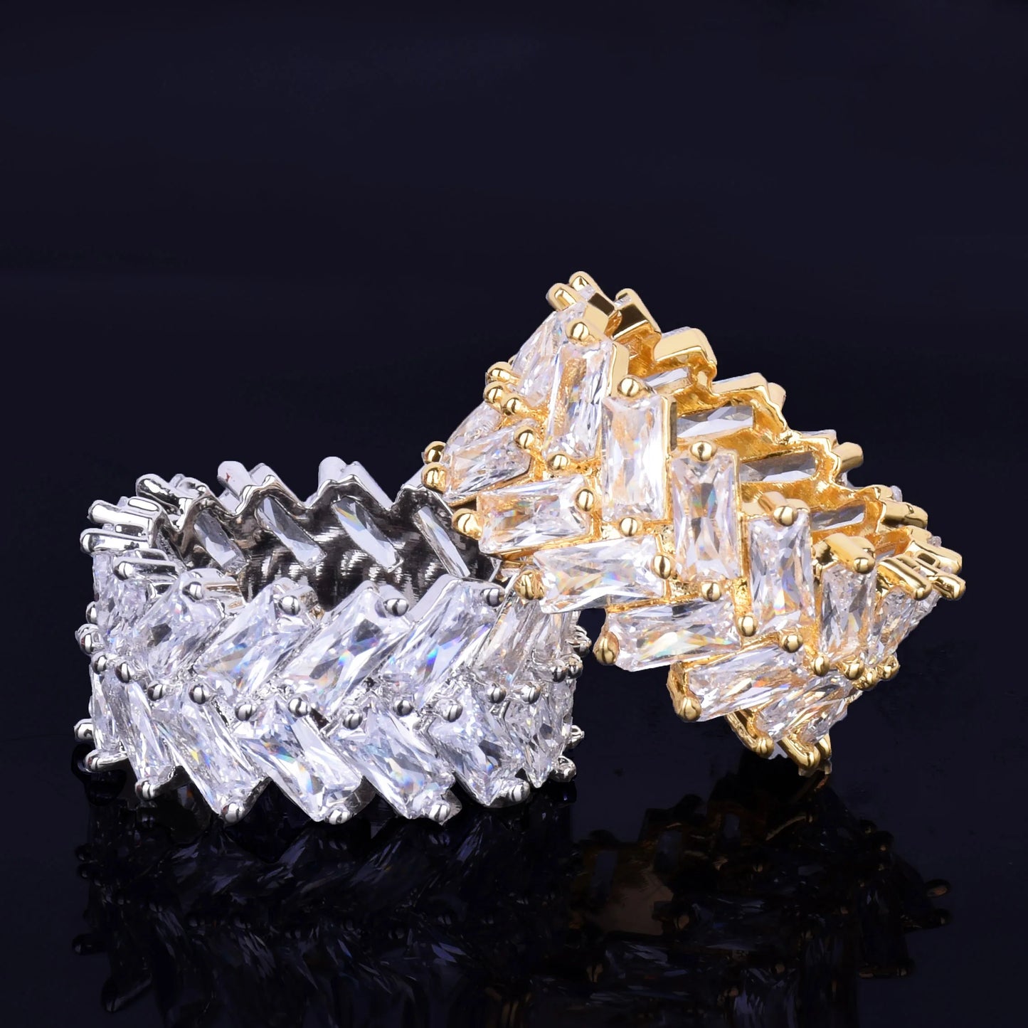 Bubble Letter Iced Out Rings for Men Baguette Couples Real Gold Plated Hip Hop Jewelry 2022 Trend