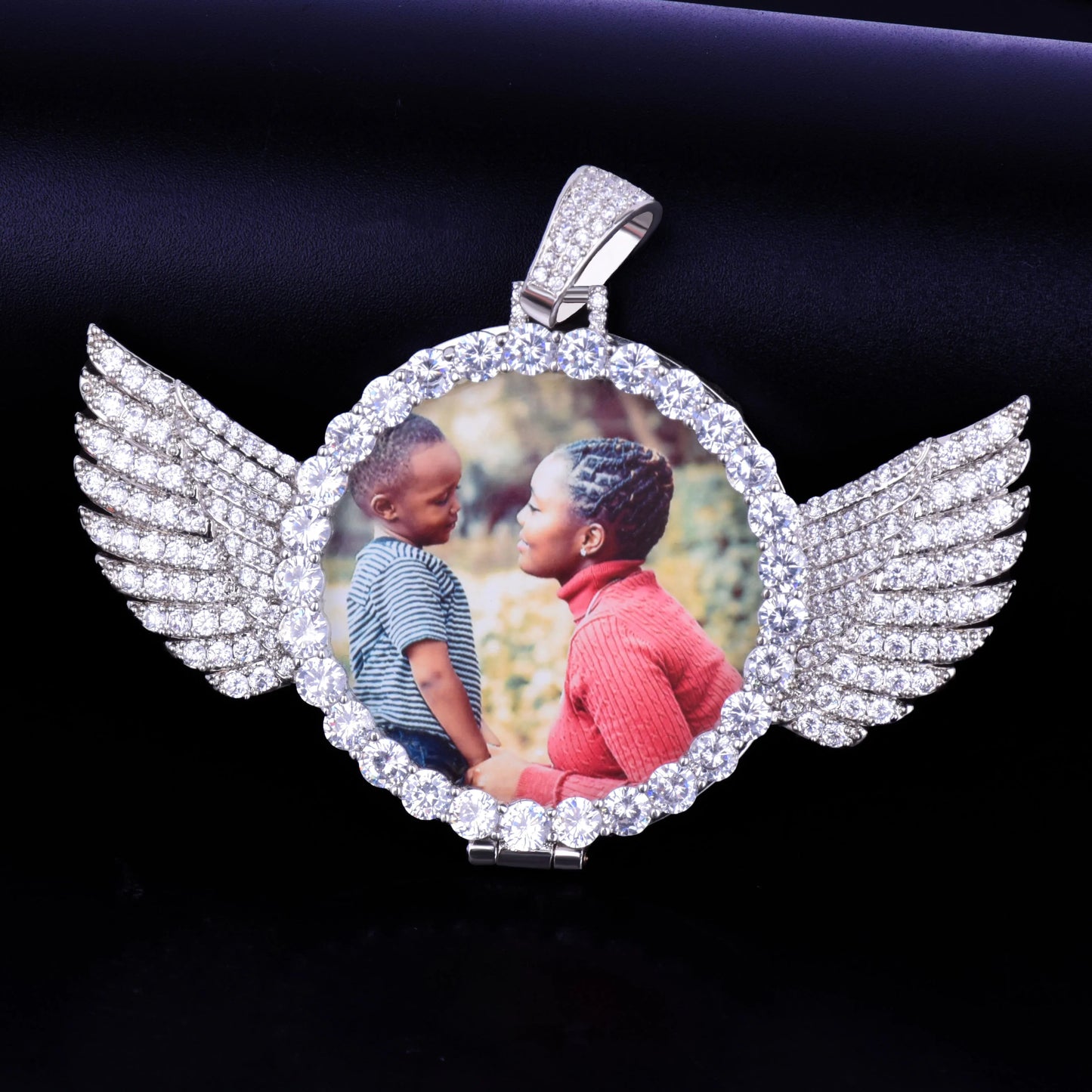 Bubble Letter Custom Photo Necklace for Men Picture Projection Pendant Angel Wing Medallion Real Gold Plated Hip Hop Jewelry