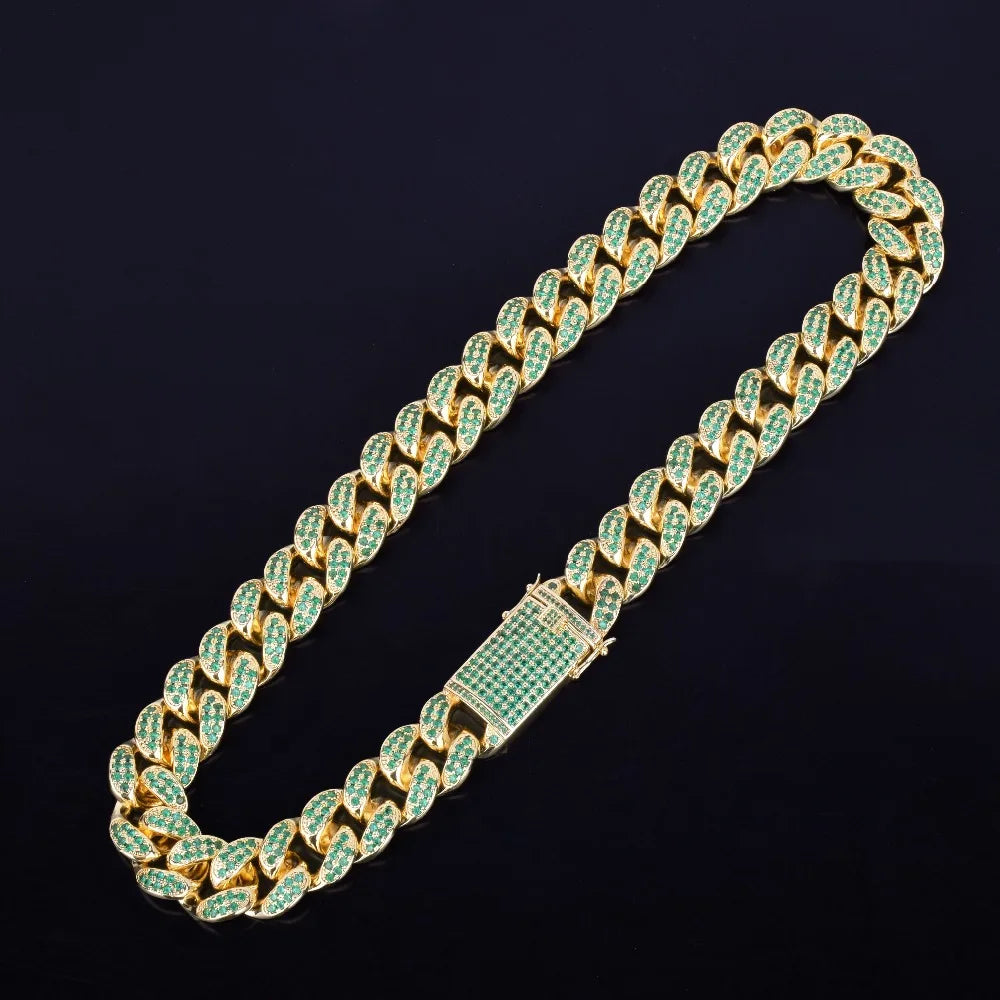 20mm Heavy Green Color Zircon Miami Cuban Chain Necklace Choker Bling Bling Hip hop Men Jewelry Link 16" 18" 20"