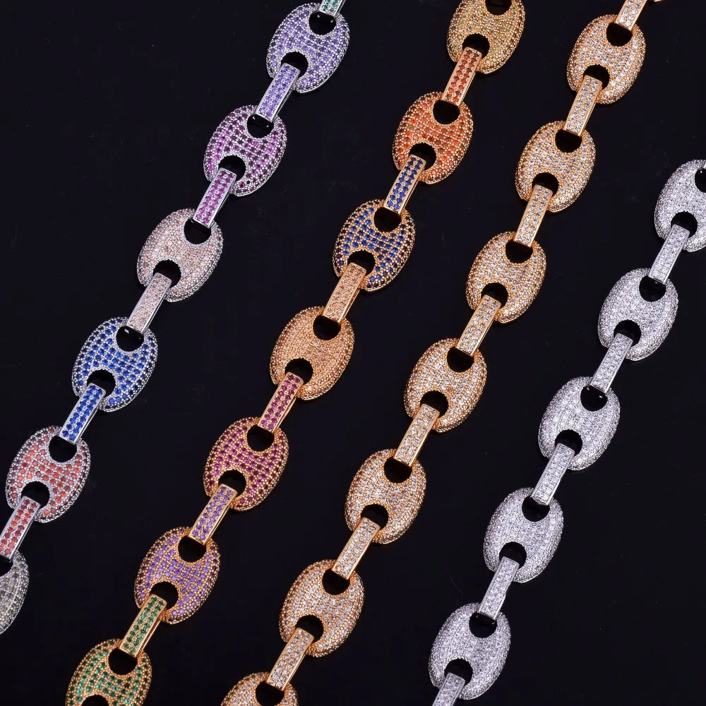 Bubble Letter Cuban Link Bracelet for Men Bling Hip Hop Jewelry Copper Material Iced Cubic Zircon Christmas Gift 2021 Trend