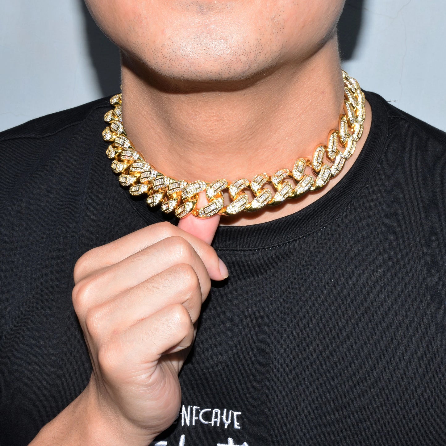 Bubble Letter Men Necklace Baguette Miami Cuban Chain Real Gold Plated Hip Hop Jewelry Christmas 2021 Trend