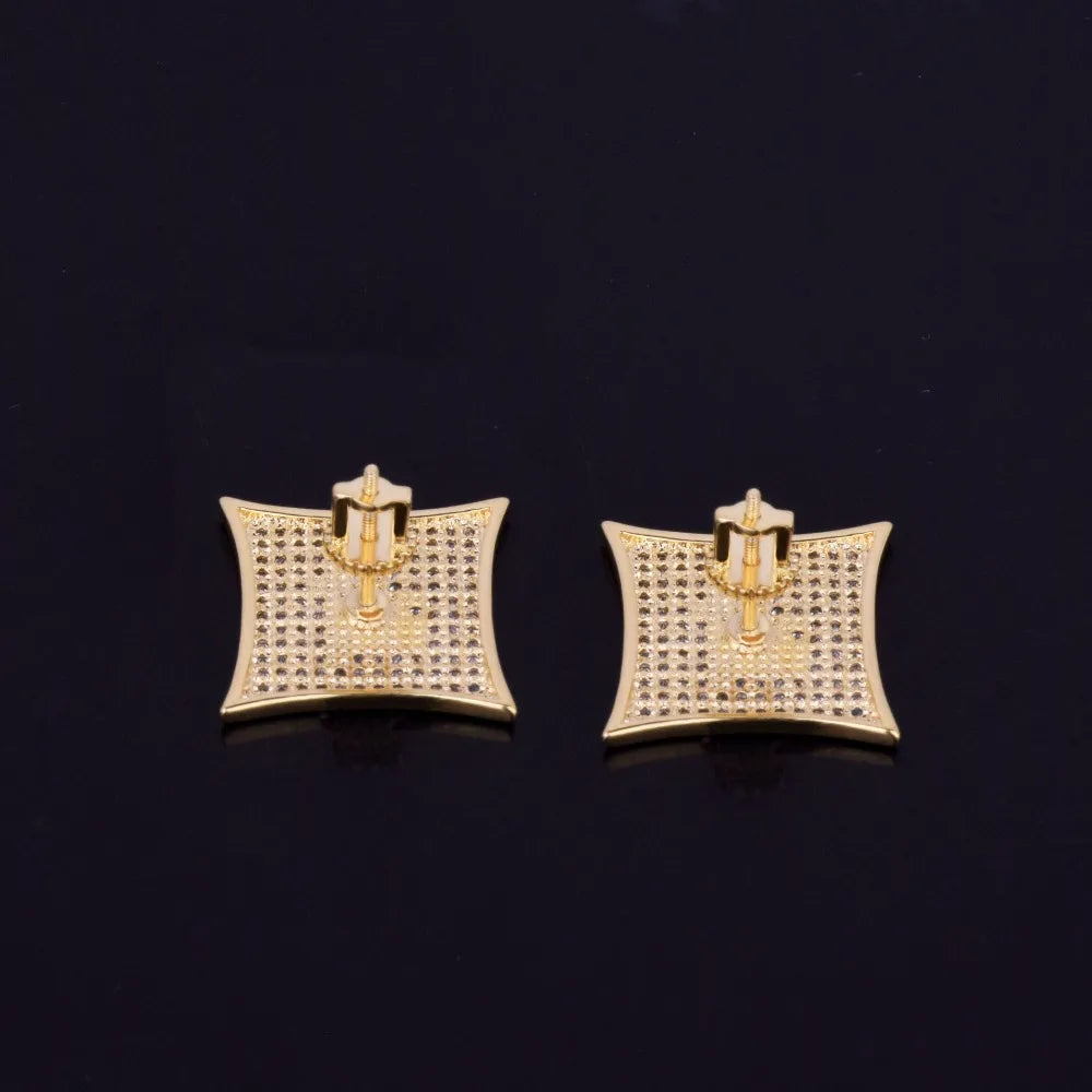 Religious Allah Gold Color Arabic Earrings Iced Cubic Zirconia Stud Earring Men's Hip Hop Jewelry For Friend Gift 15mm