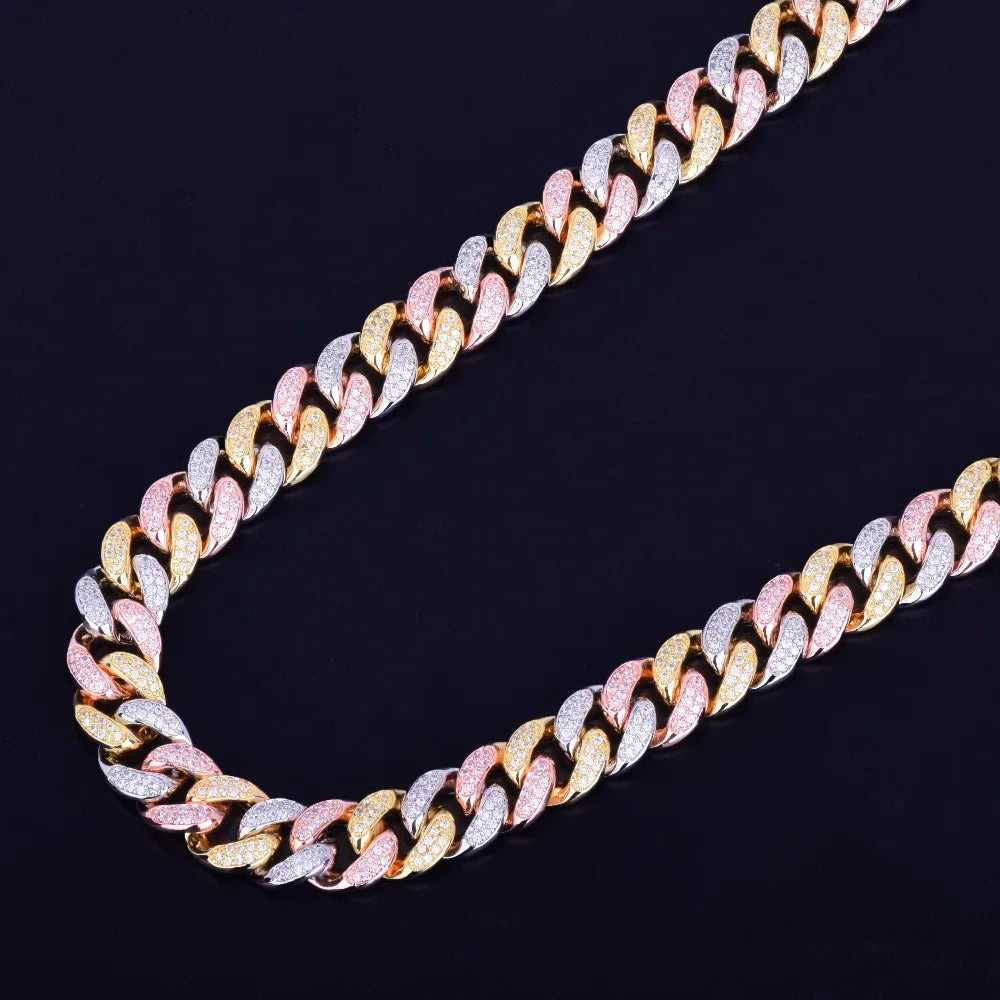 12mm Mixed Color Cuban Necklace Chain Hip hop Jewelry Copper Material CZ Clasp Mens Necklace Link 16-28inch