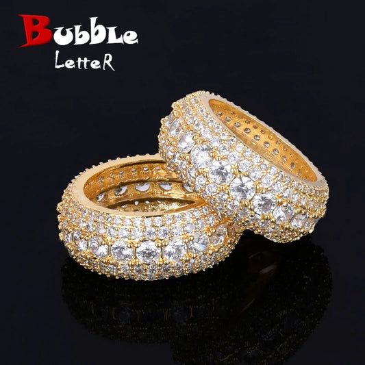 Men Ring Copper Charm Gold Color Cubic Zircon Iced Out Fashion Hip Hop Jewelry