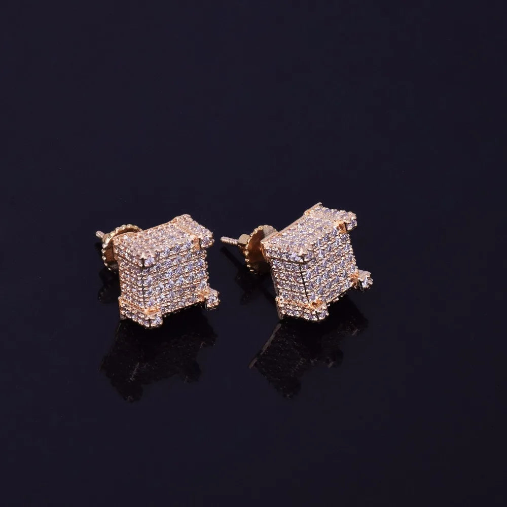 10x10mm Mens Zircon Earring Hip hop style Copper Material Iced Bling CZ Square Stud Earrings Screw-back Fashion Jewelry