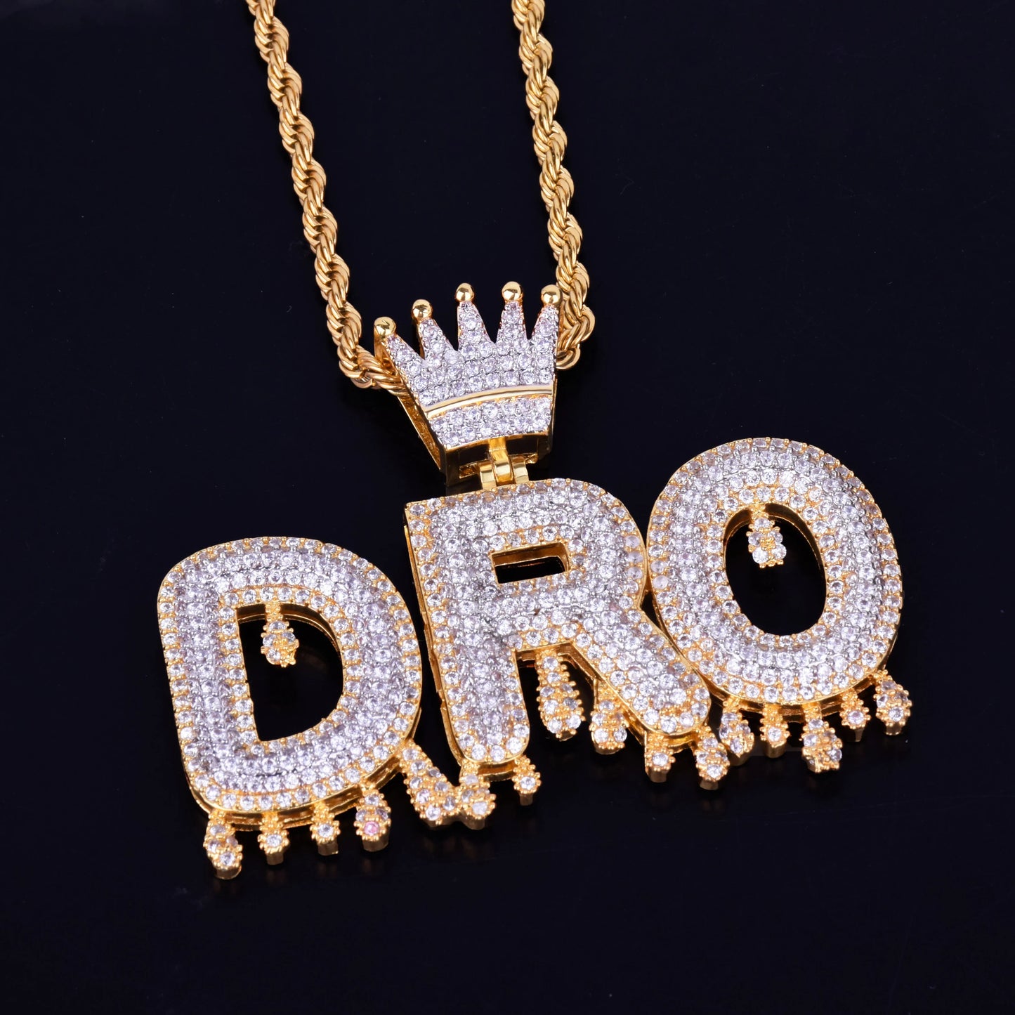 Bubble Letter Custom Name Necklaces for Men Personalized Pendant Cubic Zircon Iced Out Charms Hip Hop Jewelry Crown Drippy