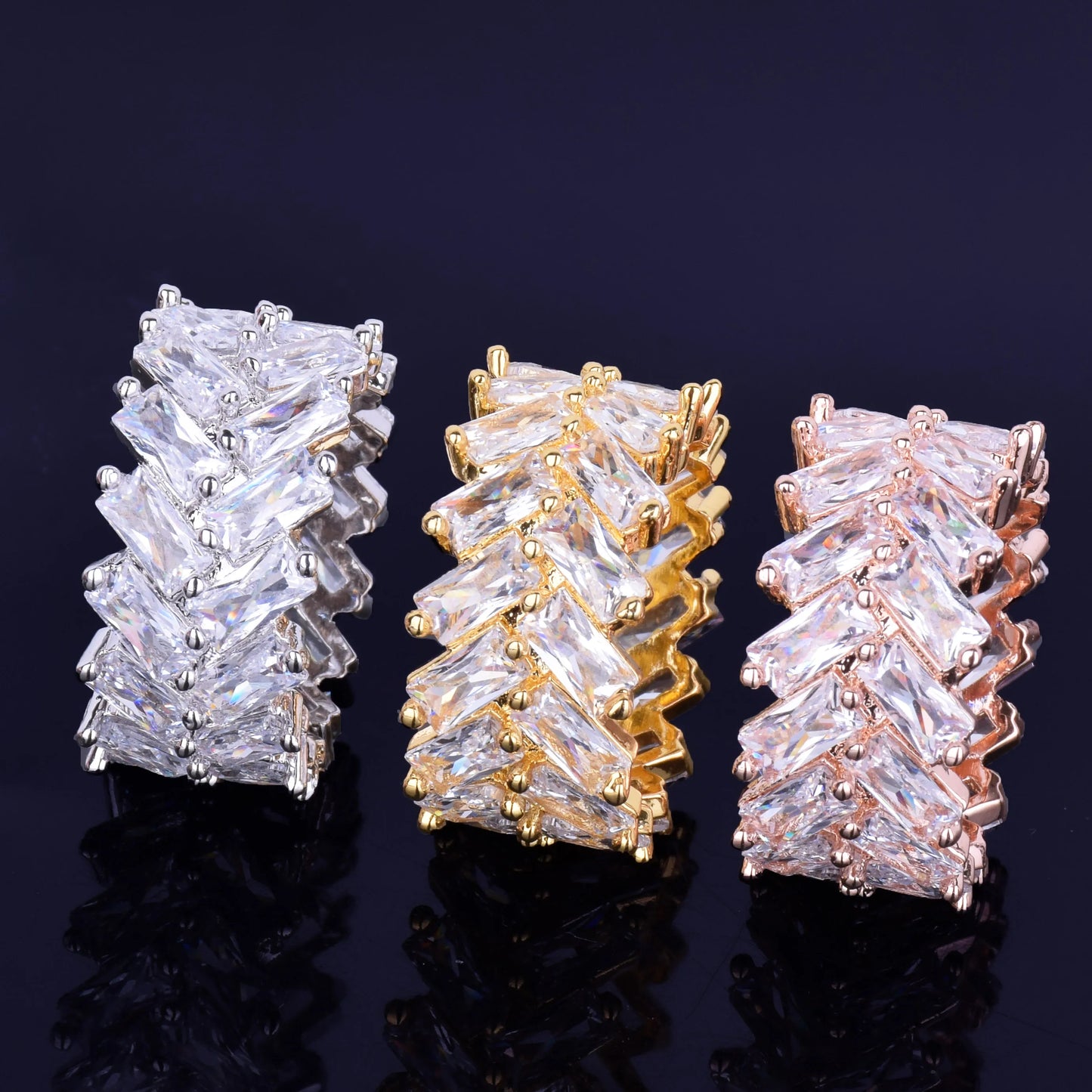 Bubble Letter Iced Out Rings for Men Baguette Couples Real Gold Plated Hip Hop Jewelry 2022 Trend