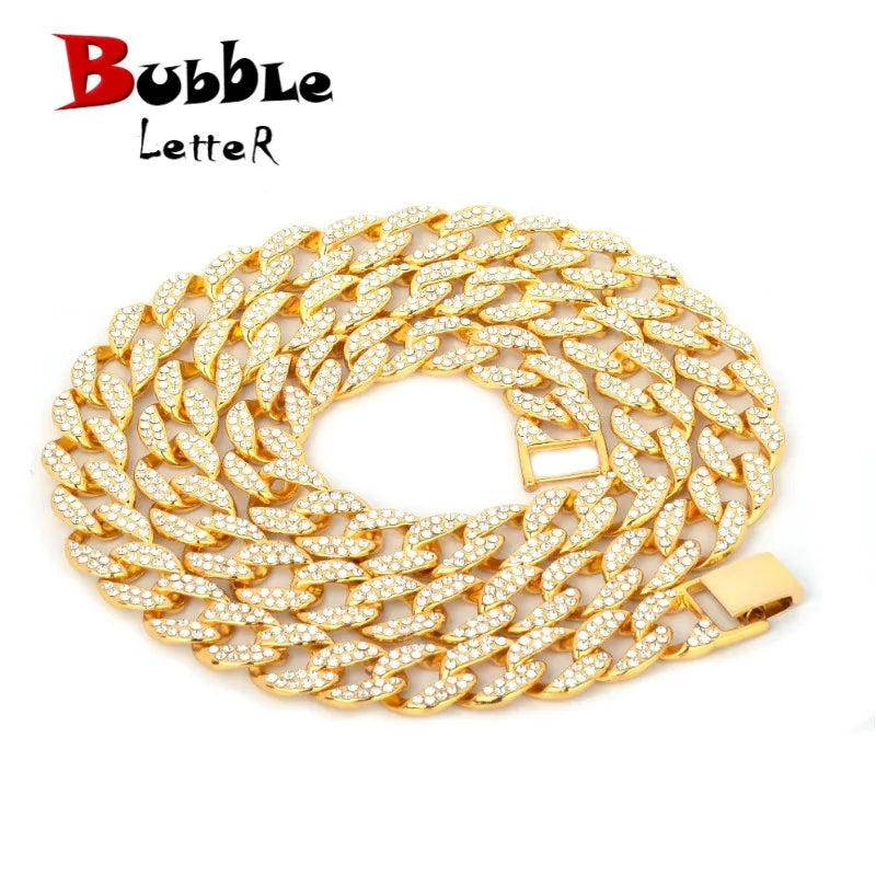 Bubble Letter Miami Cuban Necklace Choker Gold Color Full Rhinestone Crystal Bling Bling Hip Hop Chain Fashion Punk Jewelry gift