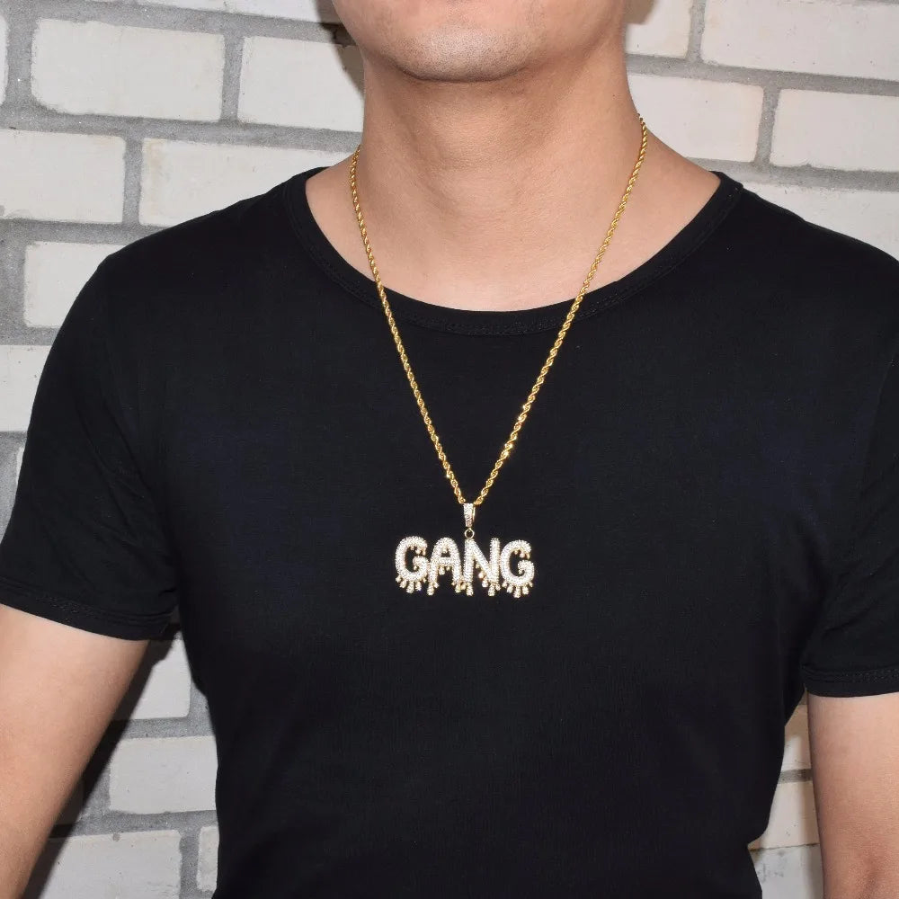A-Z Single Small Drip Bubble Letters Necklaces & Pendant For Men/Women Gold Color Cubic Zircon Hip Hop Jewelry