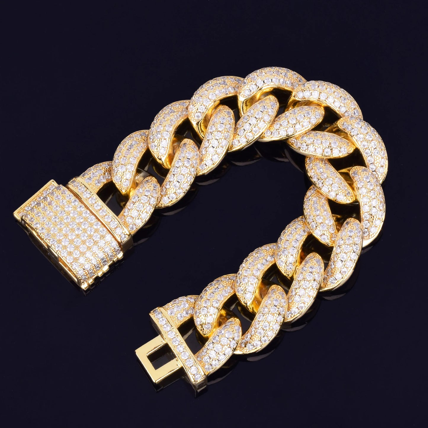 23mm Chunky Miami Cuban Chain Bracelet AAA Zirconia Men Hip hop Jewelry Gold Color Big Lock Bangle 7" 8"