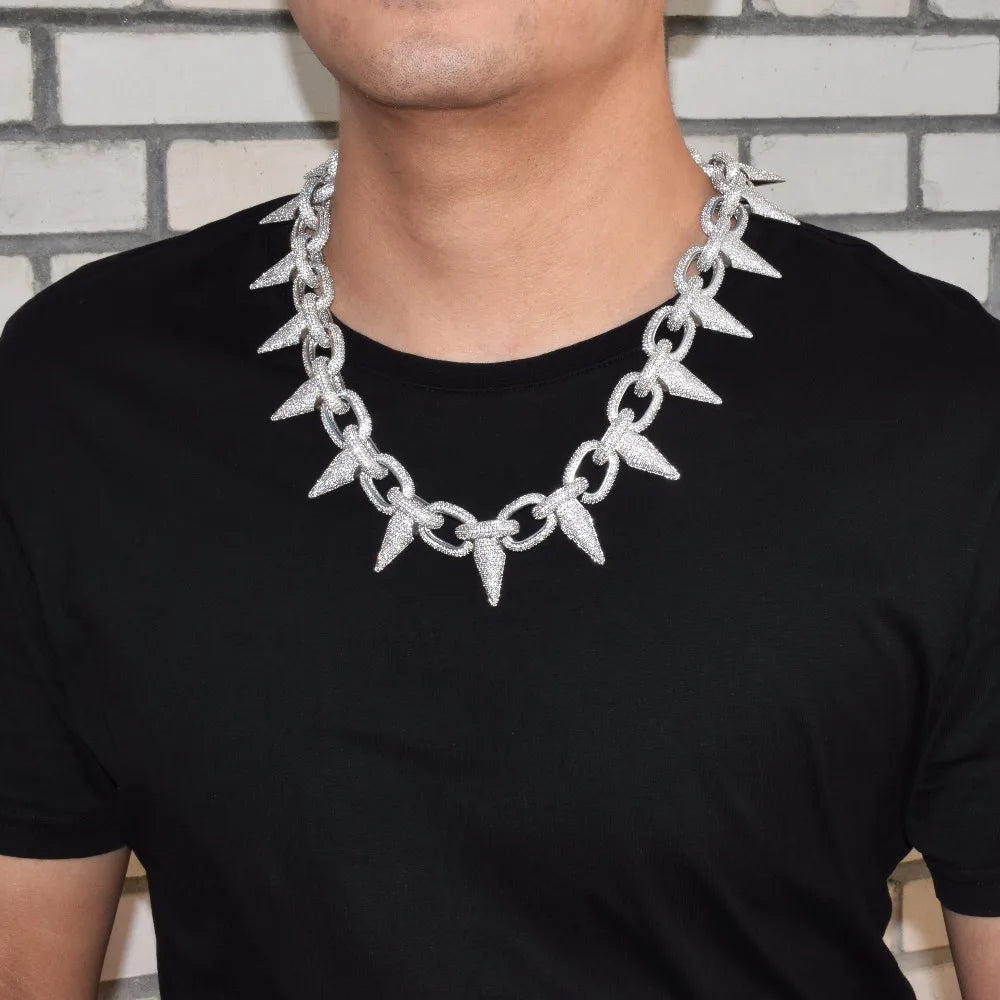 Iced Heavy Punk Rivet Choker Bling Cubic Zircon Men's Hip hop Necklace Jewelry Gold Color Chain 18" 20"