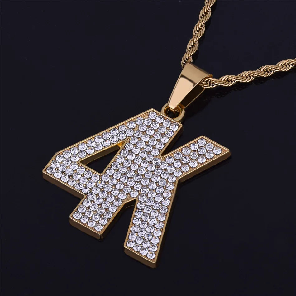 Hip Hop 4K Letters Pendant Necklace Gold Color Charm Bling Iced Full Rhinestone Crystal Men's Rock Jewelry Gift Rope Chain