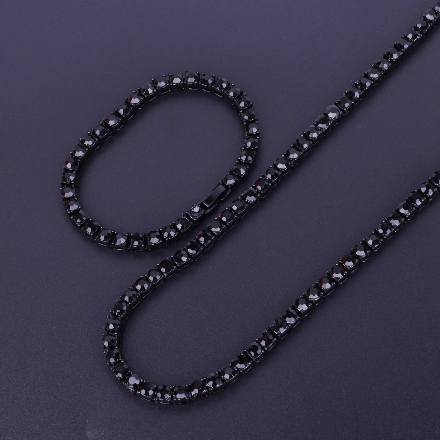 Bubble Letter 1 Row 5mm Tennis Necklace & Bracelet Set Gold Color Rhinestone Chain Choker Men's Hip Hop Street Rock Jewelry