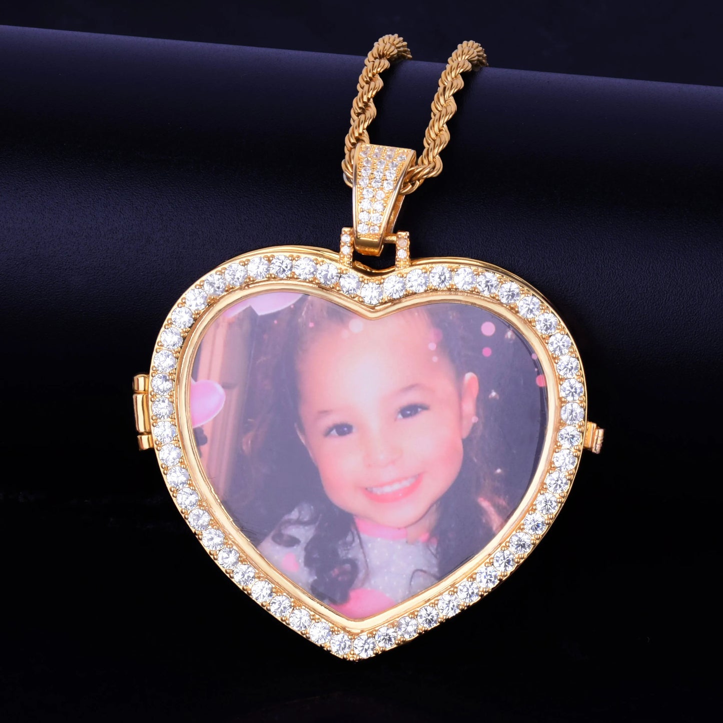 Bubble Letter Custom Photo Projection Pendant Necklace Heart Personalized Picture Medallion Cubic Zircon Hip Hop Jewelry