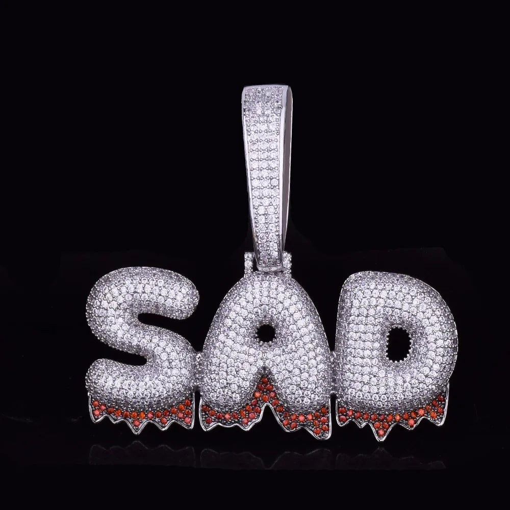 Bubble Letter Custom Name Necklace for Men Red Drippy Personalized Pendants Zircon Hip Hop Jewelry Real Gold Plated Iced Out