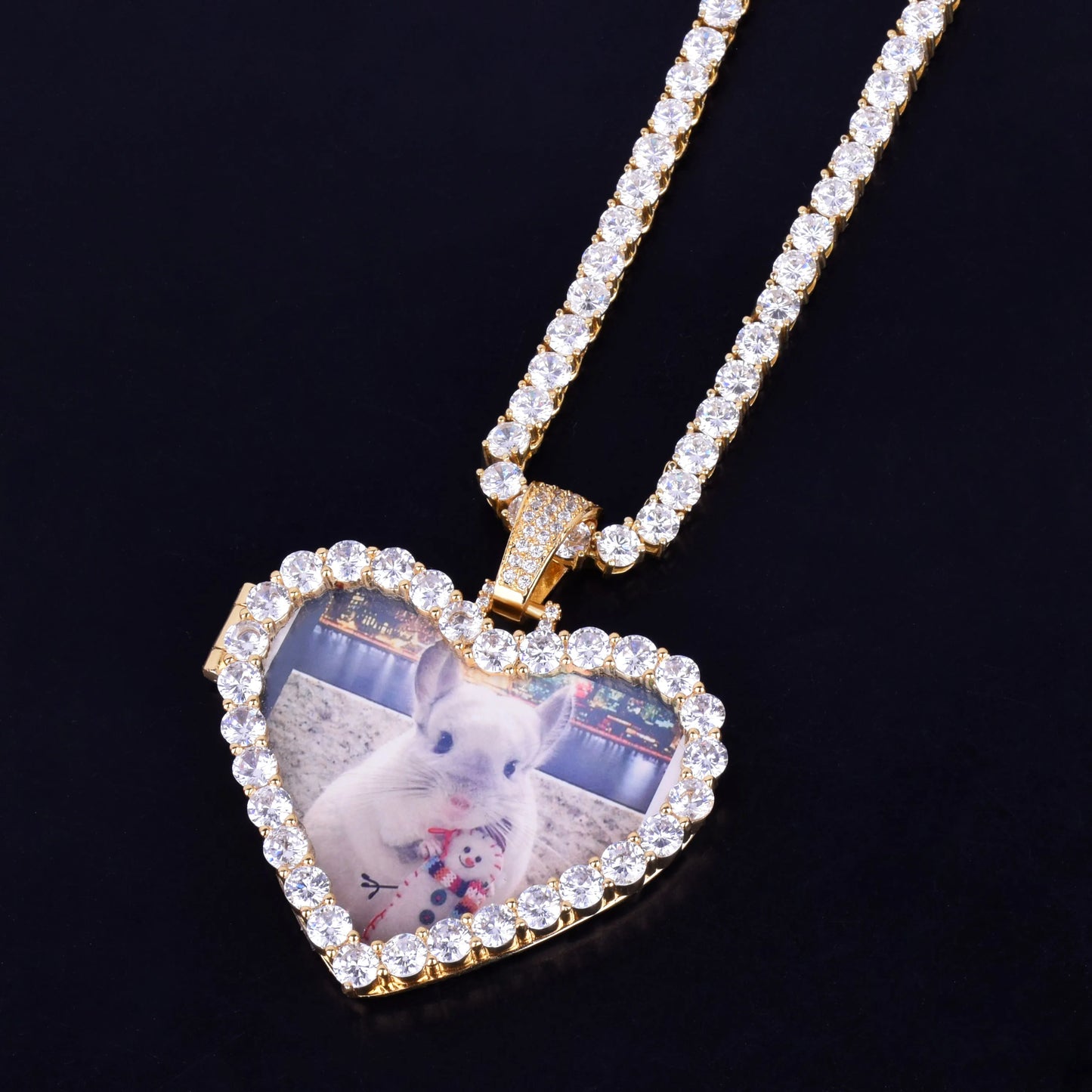 Bubble Letter Custom Photo Necklace for Men Heart Medallions Picture Pendant Gold Plated AAAA Zircon Hip Hop Jewelry