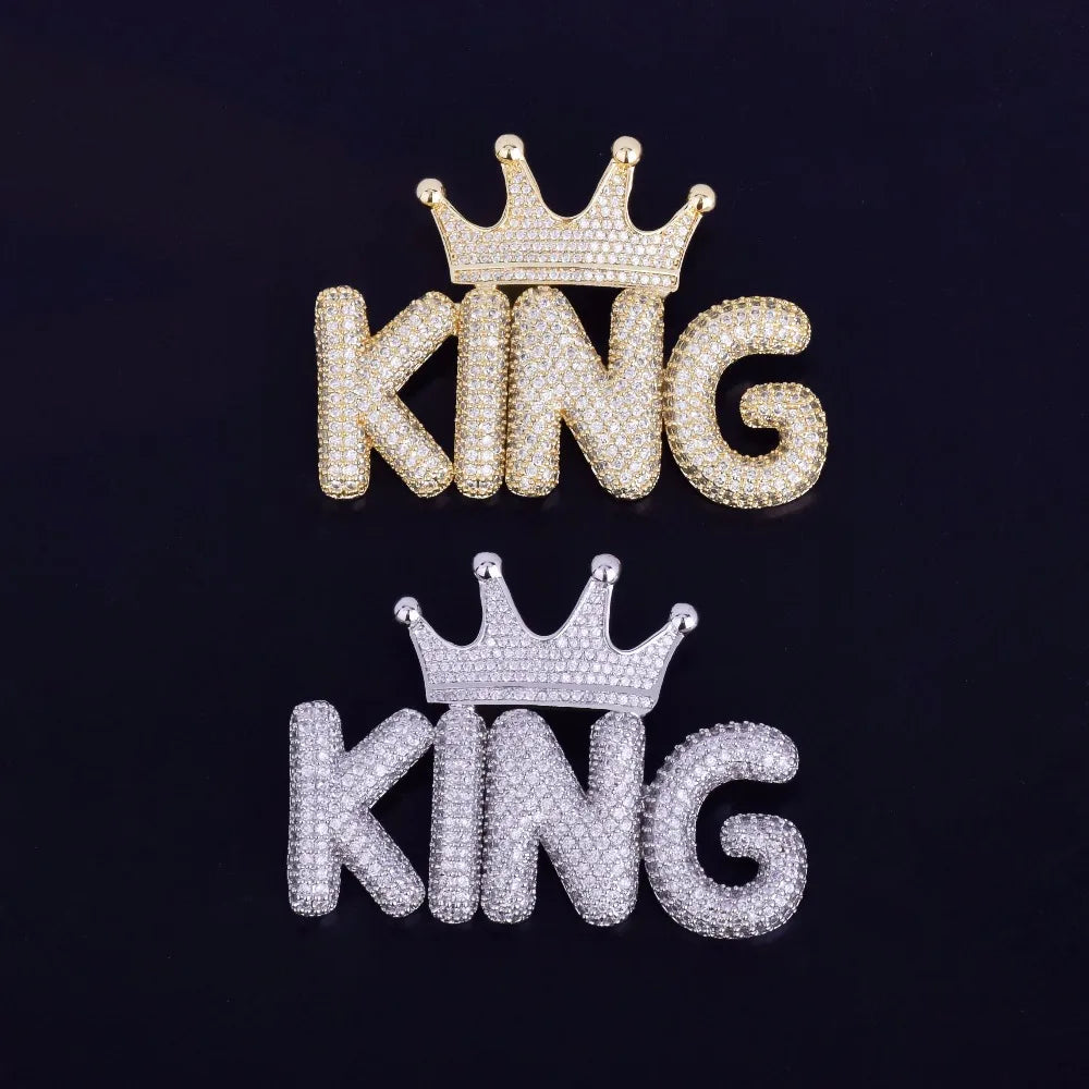 Crown Small Bubble Letters Necklaces & Pendant Gold Color Custom Name Hip Hop Jewelry