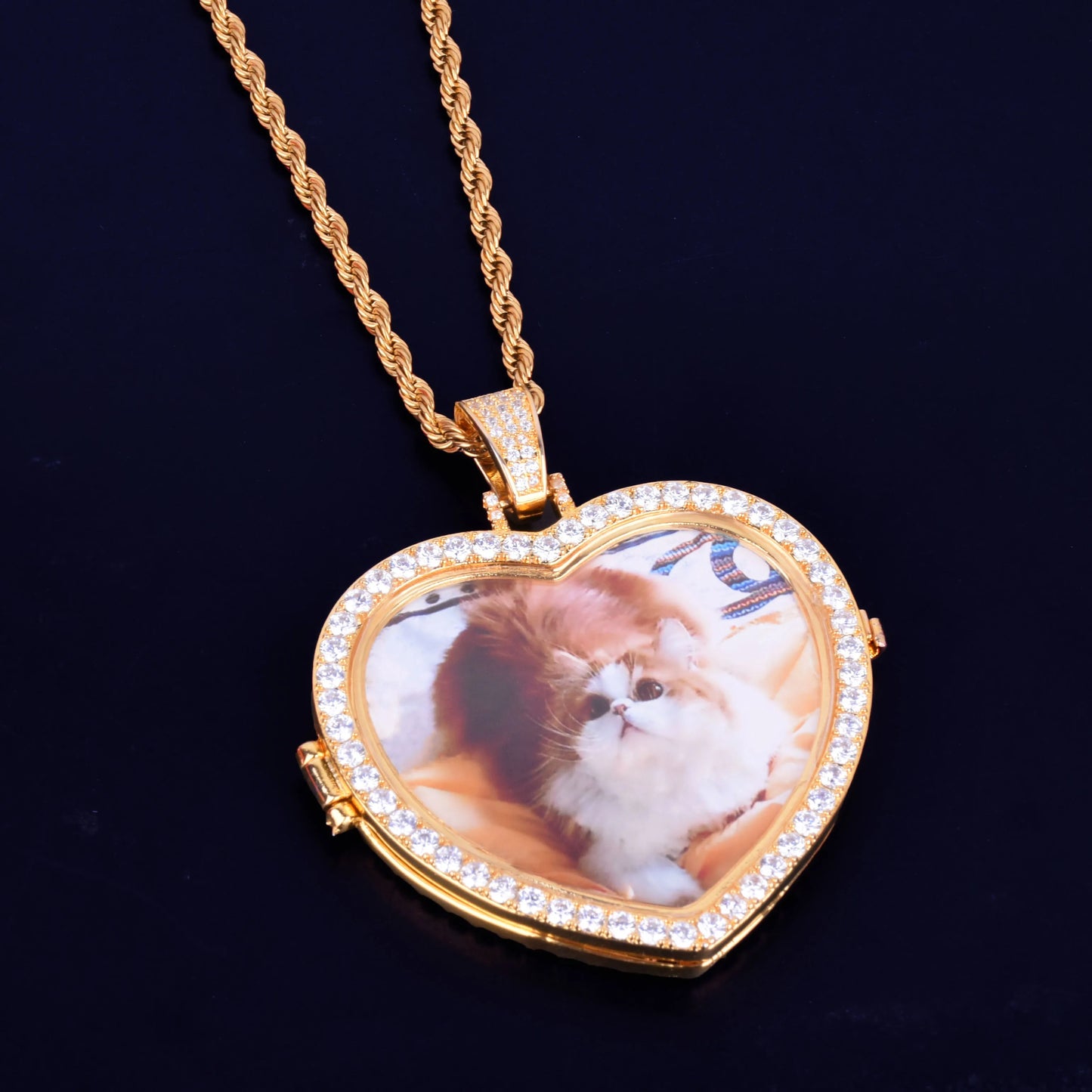 Bubble Letter Custom Photo Projection Pendant Necklace Heart Personalized Picture Medallion Cubic Zircon Hip Hop Jewelry