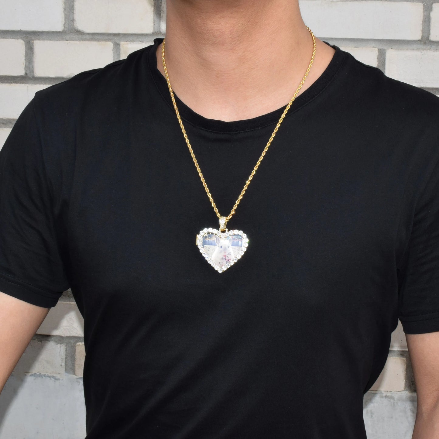 Bubble Letter Custom Photo Necklace for Men Heart Medallions Picture Pendant Gold Plated AAAA Zircon Hip Hop Jewelry