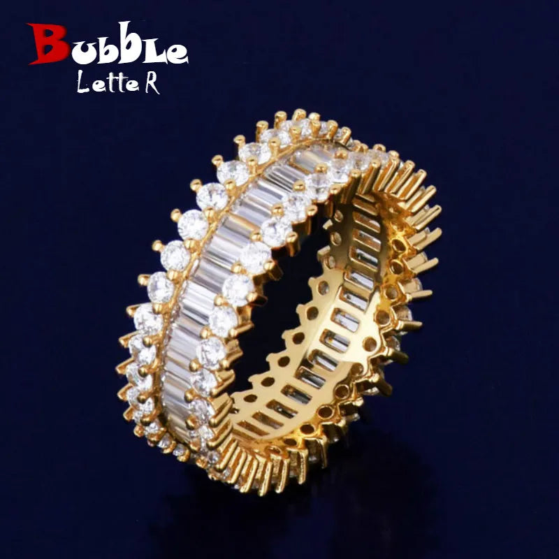 Bubble Letter Men Rings Real Copper Material Charm Gold Color AAAAA Cubic Zircon Iced Out Hip Hop Jewelry