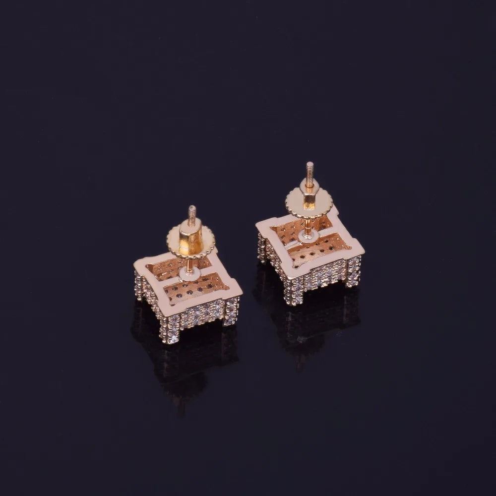 10x10mm Mens Zircon Earring Hip hop style Copper Material Iced Bling CZ Square Stud Earrings Screw-back Fashion Jewelry