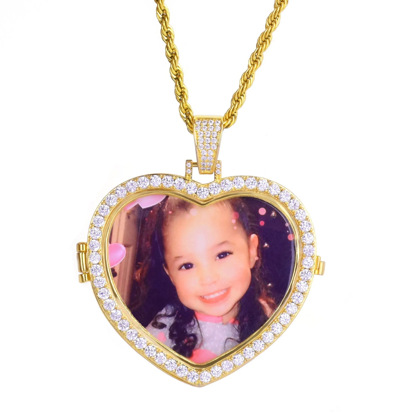 Bubble Letter Custom Photo Projection Pendant Necklace Heart Personalized Picture Medallion Cubic Zircon Hip Hop Jewelry