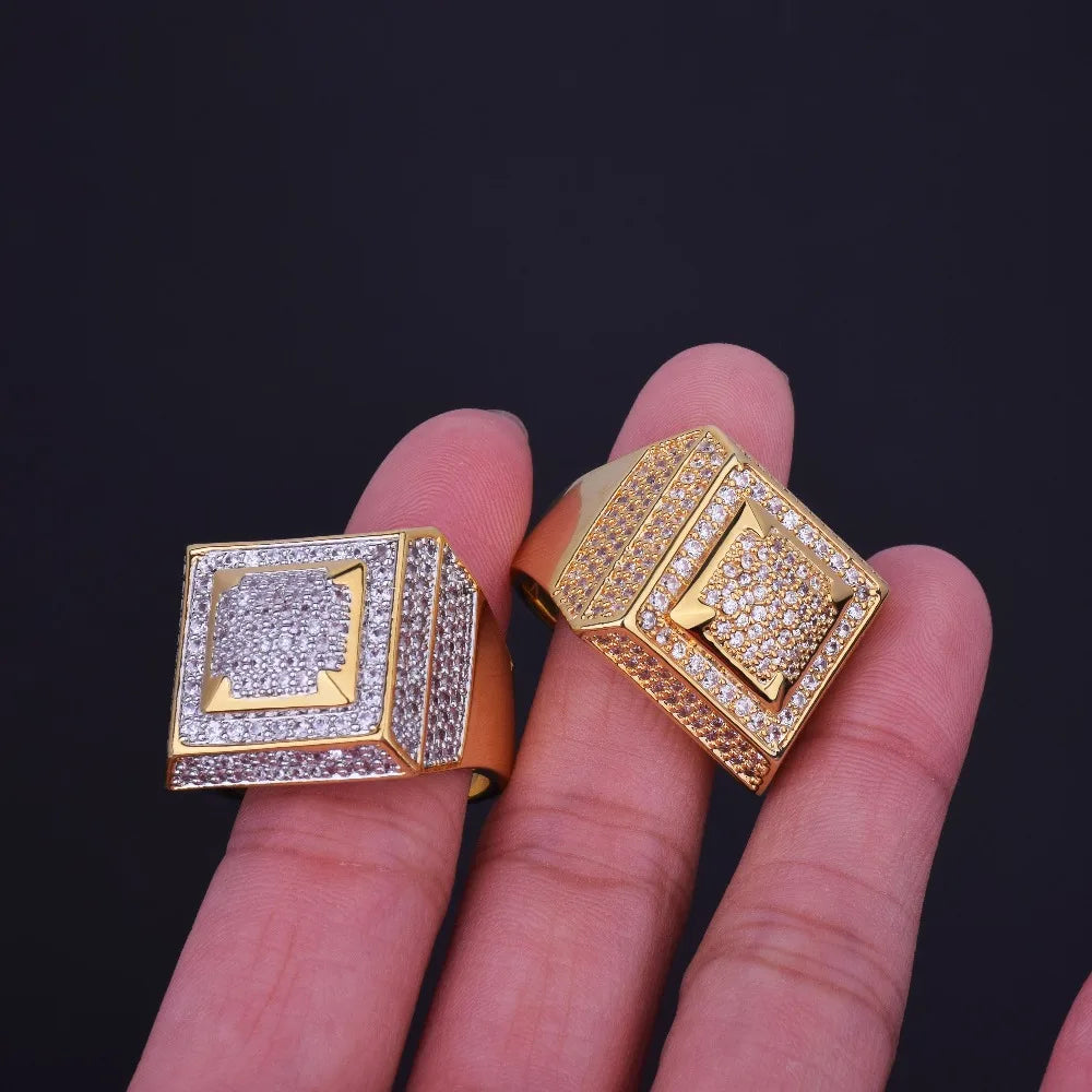 Bubble Letter Mens Rings Gold Color Real Copper Material Iced Out Hip Hop Fashion Hip Hop Jewelry Size 7-12