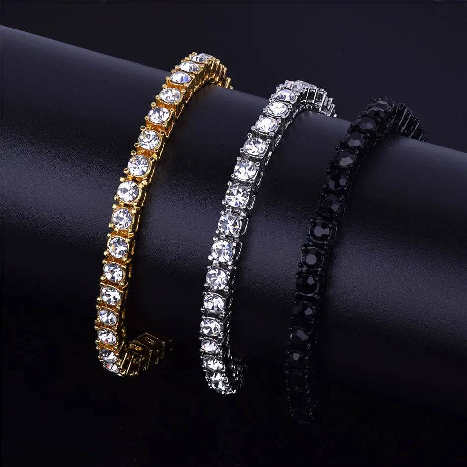 Bubble Letter Men's Hip hop Bracelet Tin Alloy Gold Color Iced Rhinestone Crystal 1 Row Tennis Chain Bracelet Street Rock