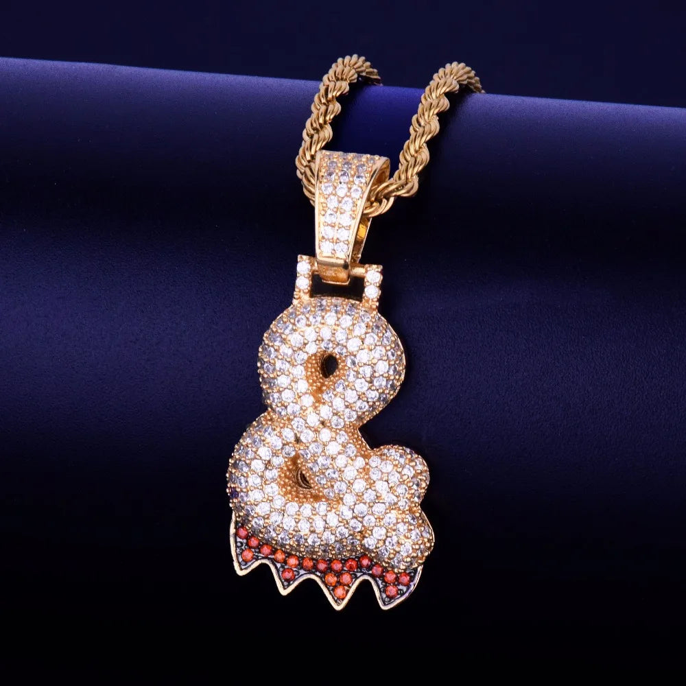 Single Bubble Red Color Drip Question Mark Dollar Pendants & Necklaces Charms Cubic Zircon Men Women Hip Hop Jewelry