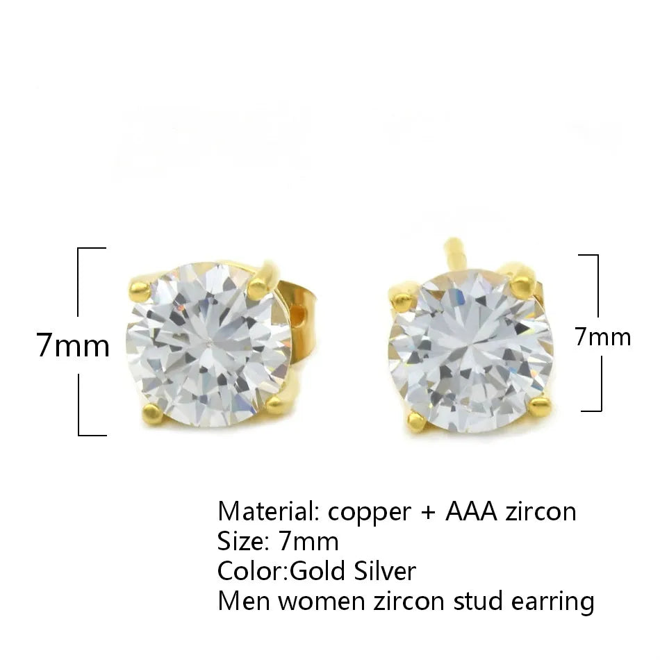 Cubic Zircon Stud Earring for Women Hip hop Jewelry Copper Material  AAA CZ Gold Color Round Men Women EARRING Push-back