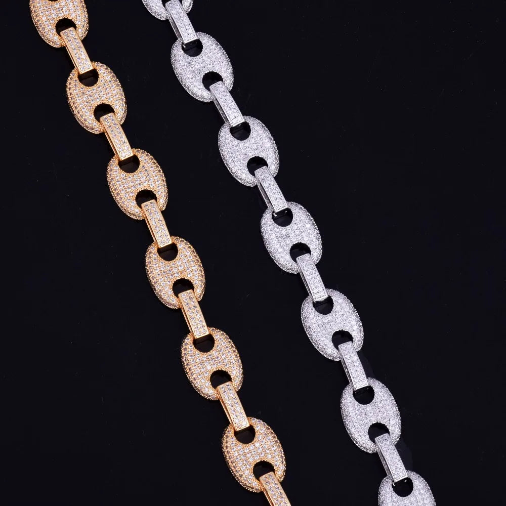 12MM Gold Color Men Cuban Link Bracelet Hip Hop Jewelry Copper Material Iced Zircon