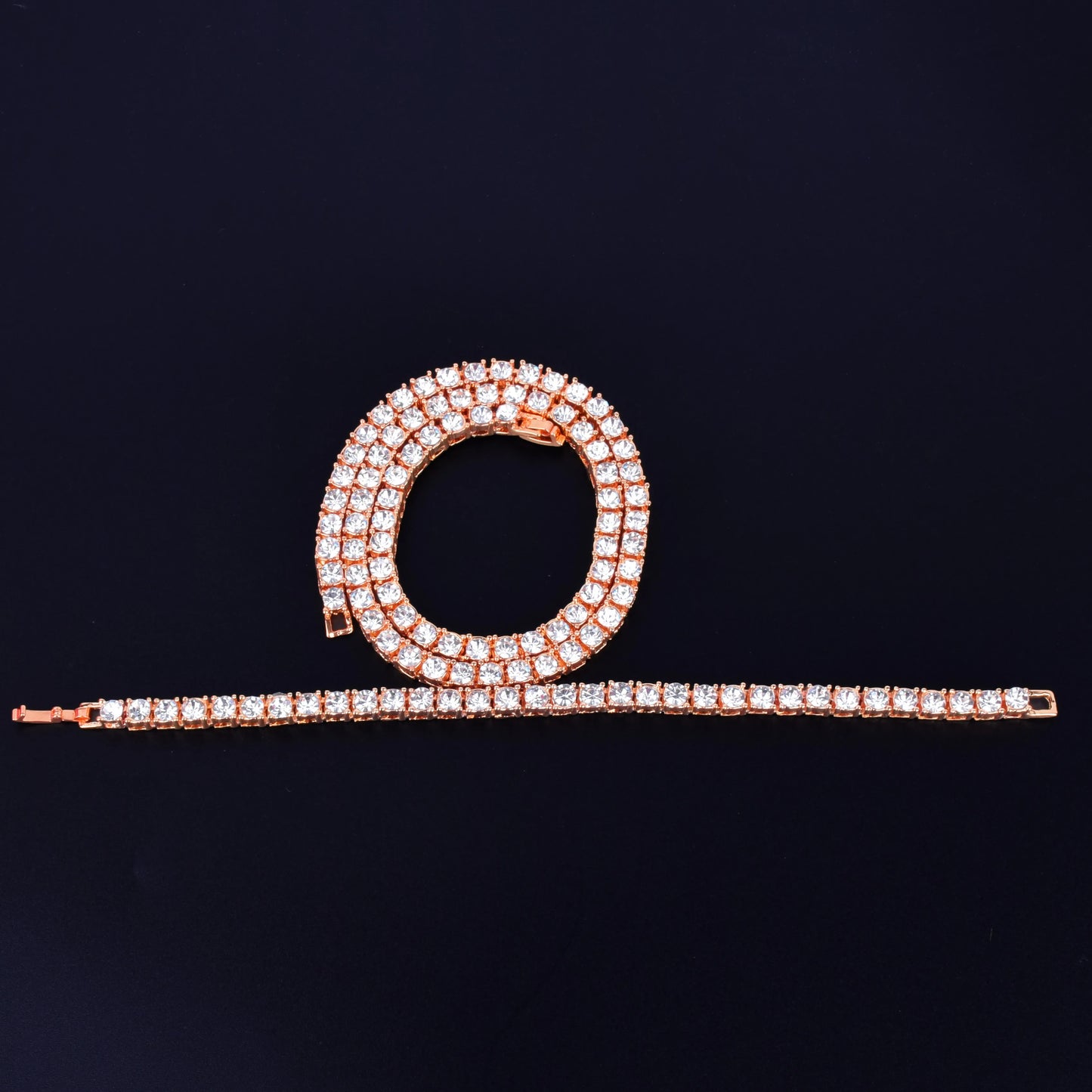 Bubble Letter 1 Row 5mm Tennis Necklace & Bracelet Set Gold Color Rhinestone Chain Choker Men's Hip Hop Street Rock Jewelry