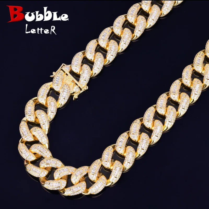 Bubble Letter Men Necklace Baguette Miami Cuban Chain Real Gold Plated Hip Hop Jewelry Christmas 2021 Trend